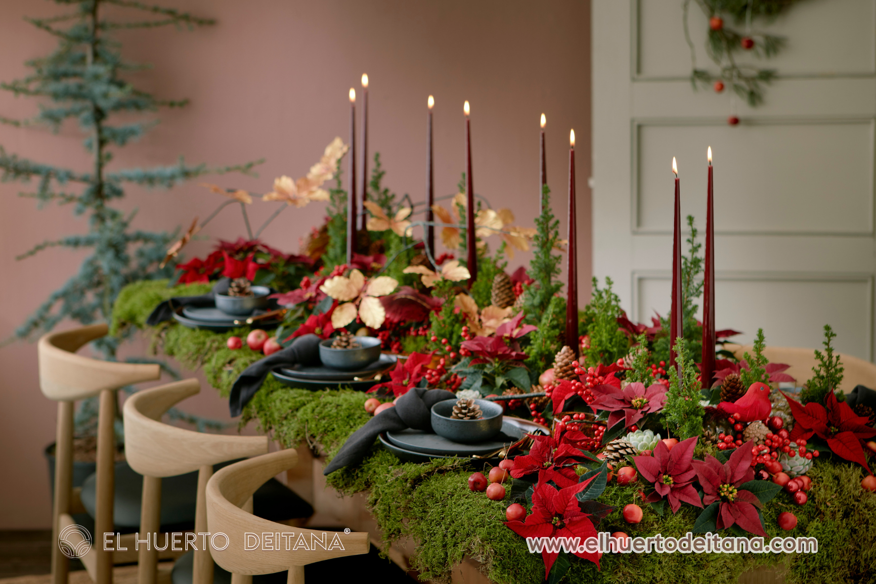 Mesa de Noche Buena con Poinsettias